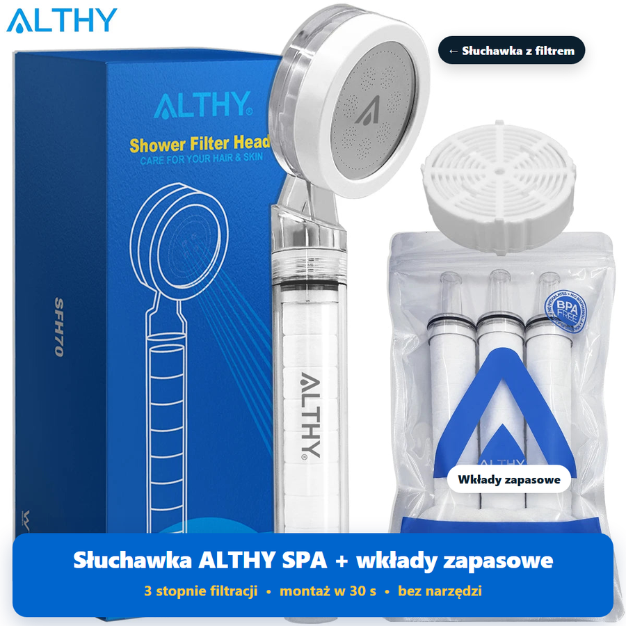 ALTHY SPA – słuchawka prysznicowa z filtrem wody i wkładami zapasowymi